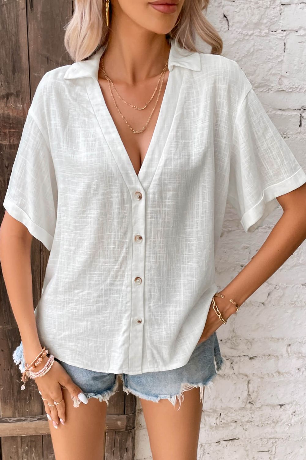 Button Front Johnny Collared Blouse - Runway Frenzy