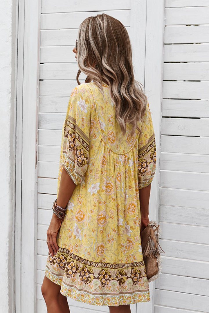 Bohemian Tie Neck Mini Dress - Runway Frenzy