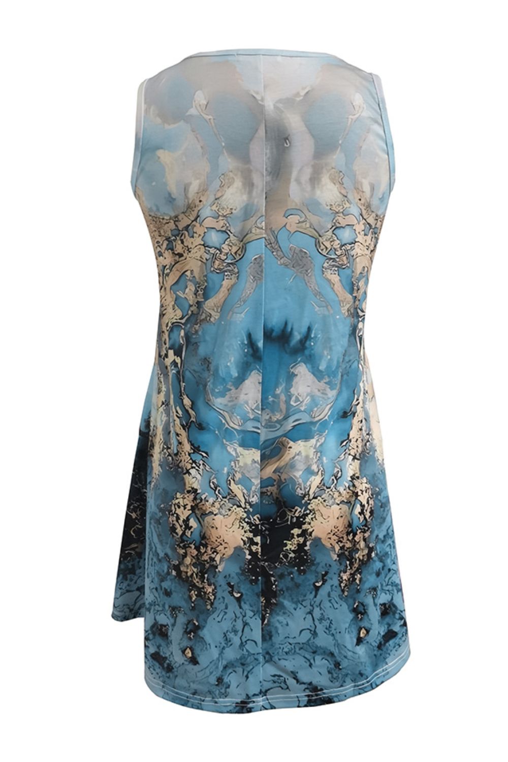 Abstract Print Round Neck Sleeveless Dress with Pockets - Runway Frenzy