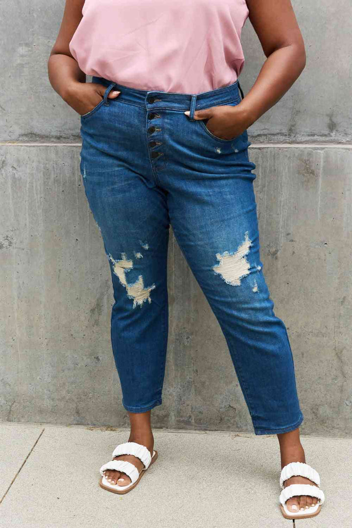 Judy Blue Melanie Full Size High Waisted Distressed Boyfriend Jeans Trendsi