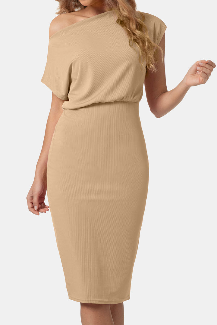 Boat Neck Short Sleeve Knee-Length Dress - Runway Frenzy