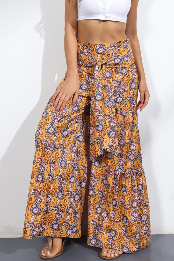 Printed High-Rise Tied Culottes - Runway Frenzy 