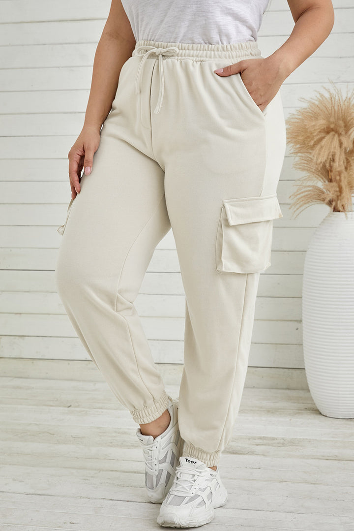 Plus Size Elastic Waist Joggers with Pockets - Runway Frenzy 