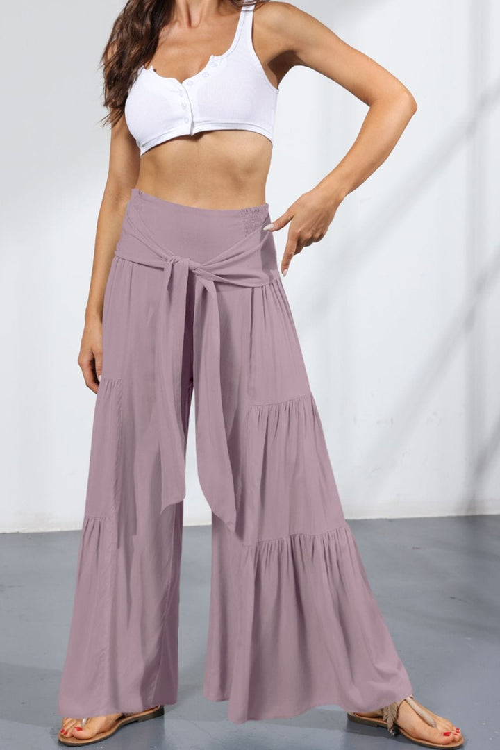 Tie Front Smocked Tiered Culottes - Runway Frenzy 