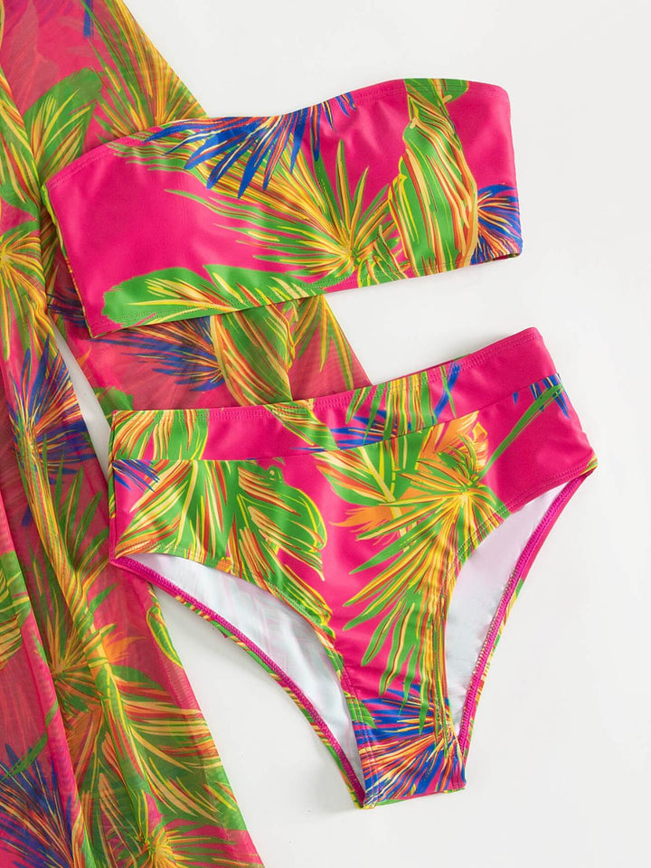Botanical Print Tube Top, Swim Bottoms, and Cover Up Set - Runway Frenzy