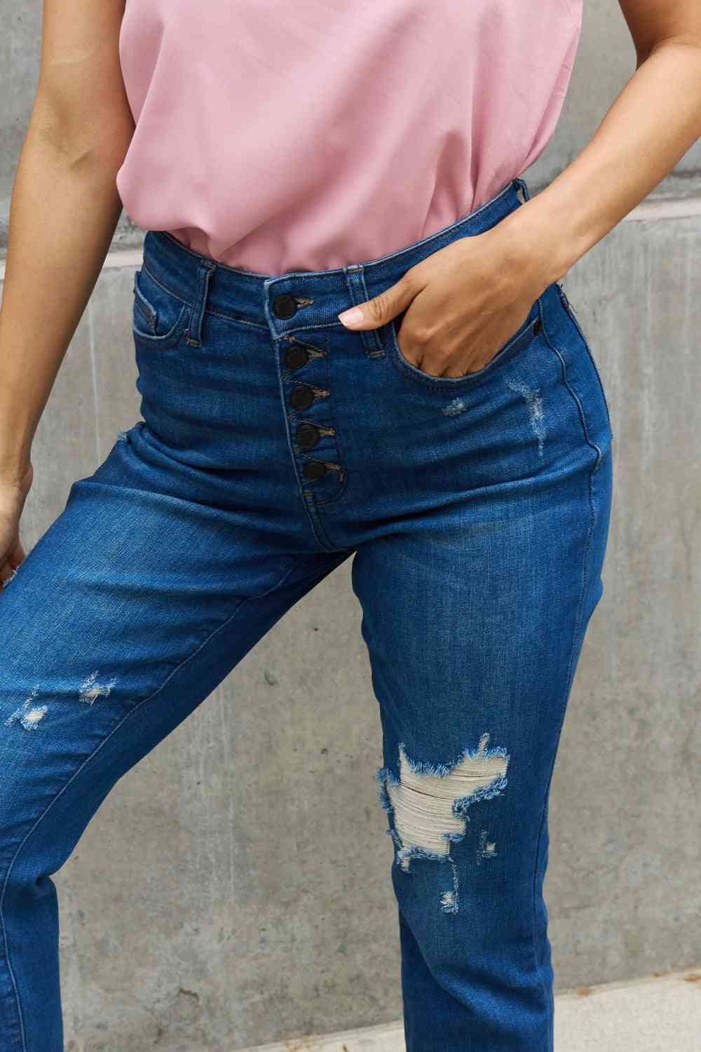 Judy Blue Melanie Full Size High Waisted Distressed Boyfriend Jeans Trendsi