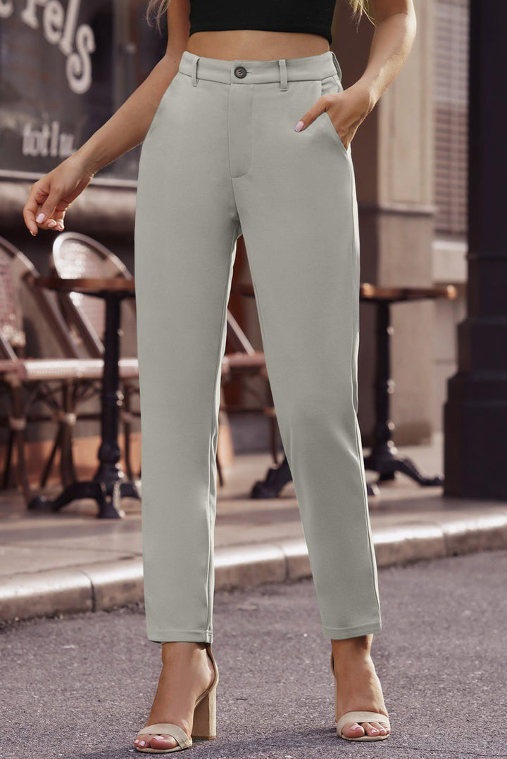 Ankle-Length Straight Leg Pants with Pockets - Runway Frenzy