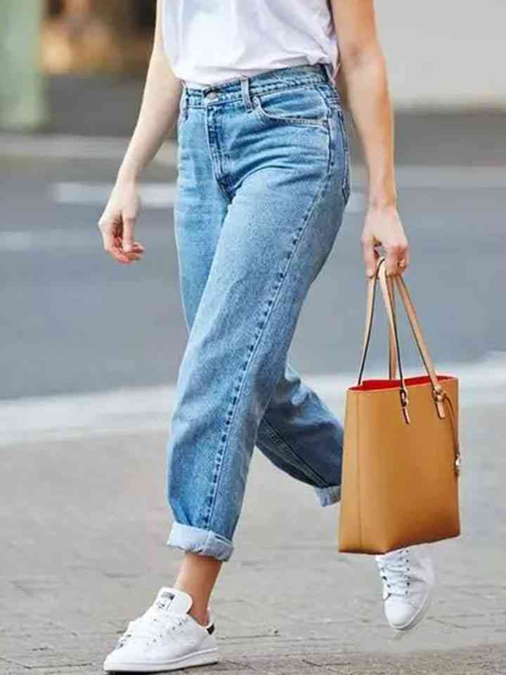 Buttoned Cropped Jeans Trendsi