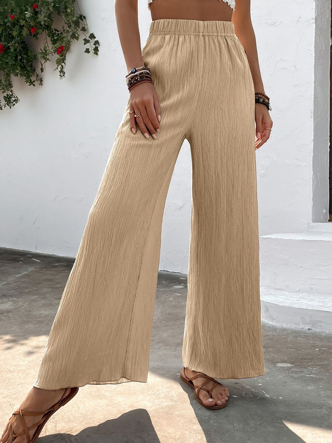 Textured High-Waist Wide Leg Pants - Runway Frenzy