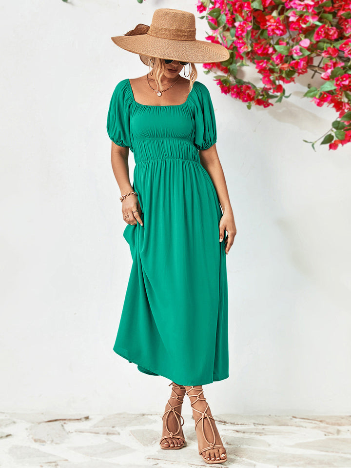 Off-Shoulder Balloon Sleeve Midi Dress - Runway Frenzy 