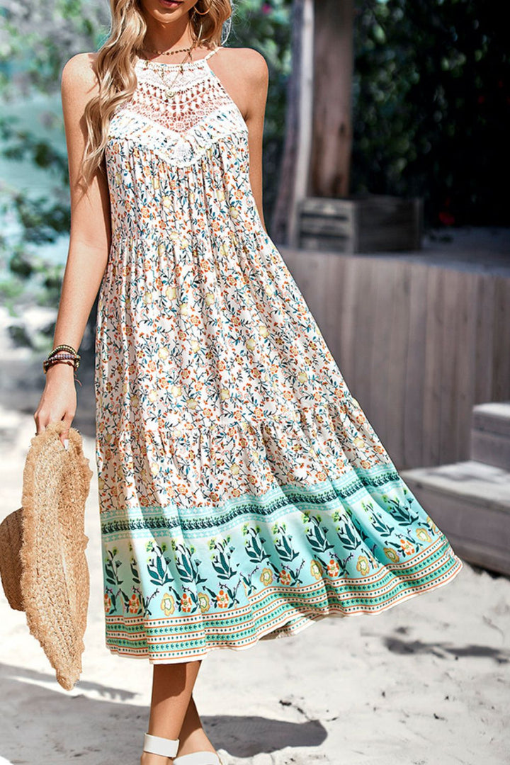 Floral Print Bohemian Style Round Neck Sleeveless Dress - Runway Frenzy