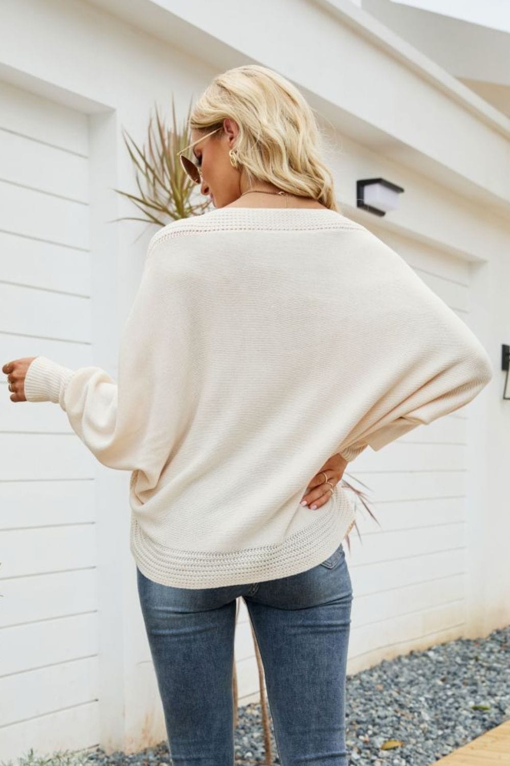 V-Neck Dolman Sleeve Sweater - Runway Frenzy 