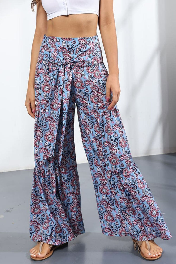 Printed High-Rise Tied Culottes - Runway Frenzy 