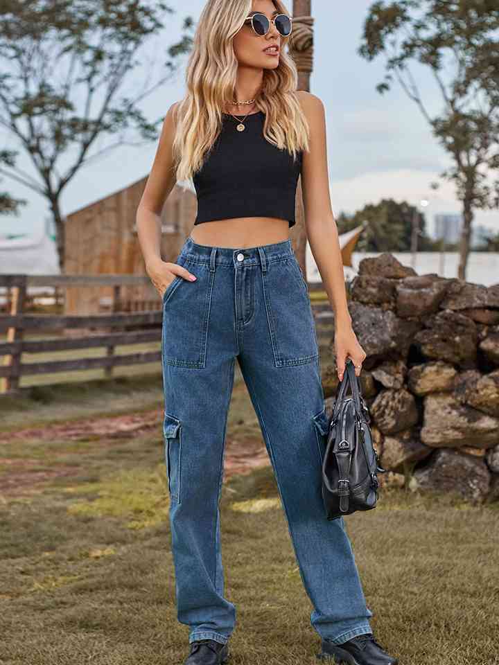 Pocketed Long Jeans Trendsi