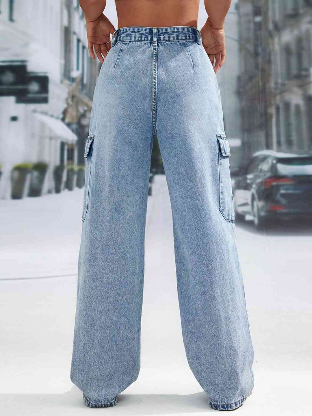 Pocketed Long Jeans Trendsi