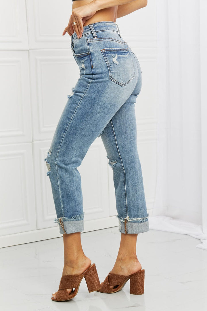 RISEN Full Size Leilani Distressed Straight Leg Jeans - Runway Frenzy 