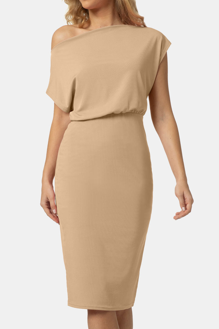 Boat Neck Short Sleeve Knee-Length Dress - Runway Frenzy