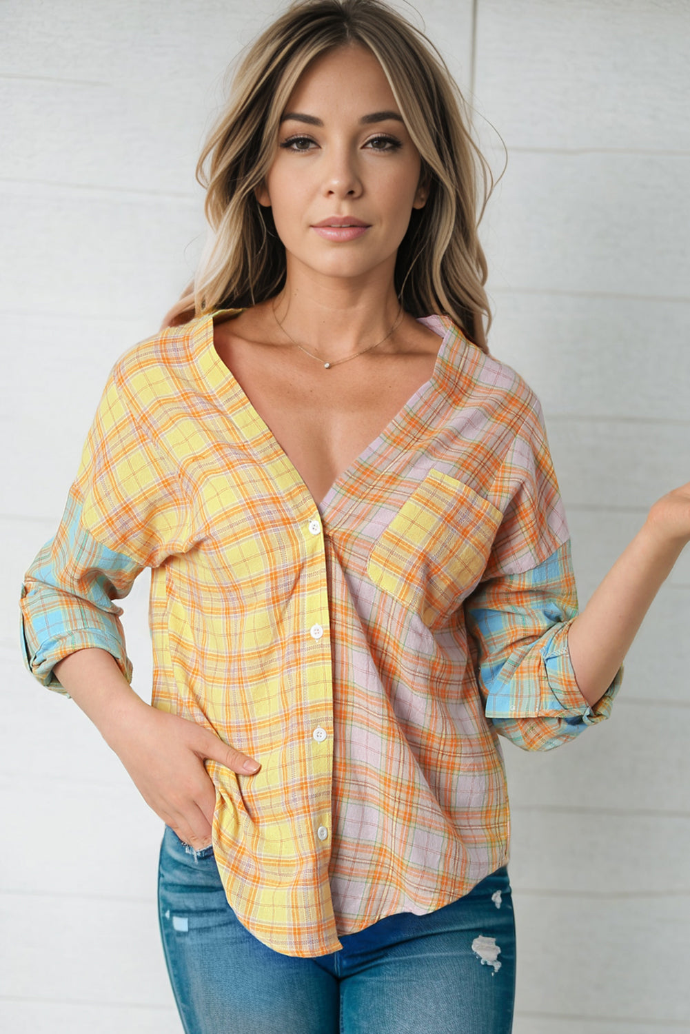 Open Front Buttoned Long Sleeve Shirt with Pocket - Runway Frenzy 