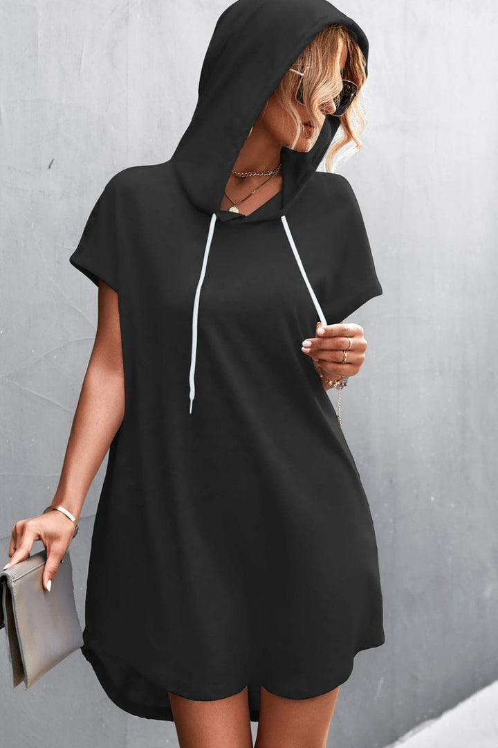 Two-Tone Drawstring Detail Hooded Dress - Runway Frenzy 