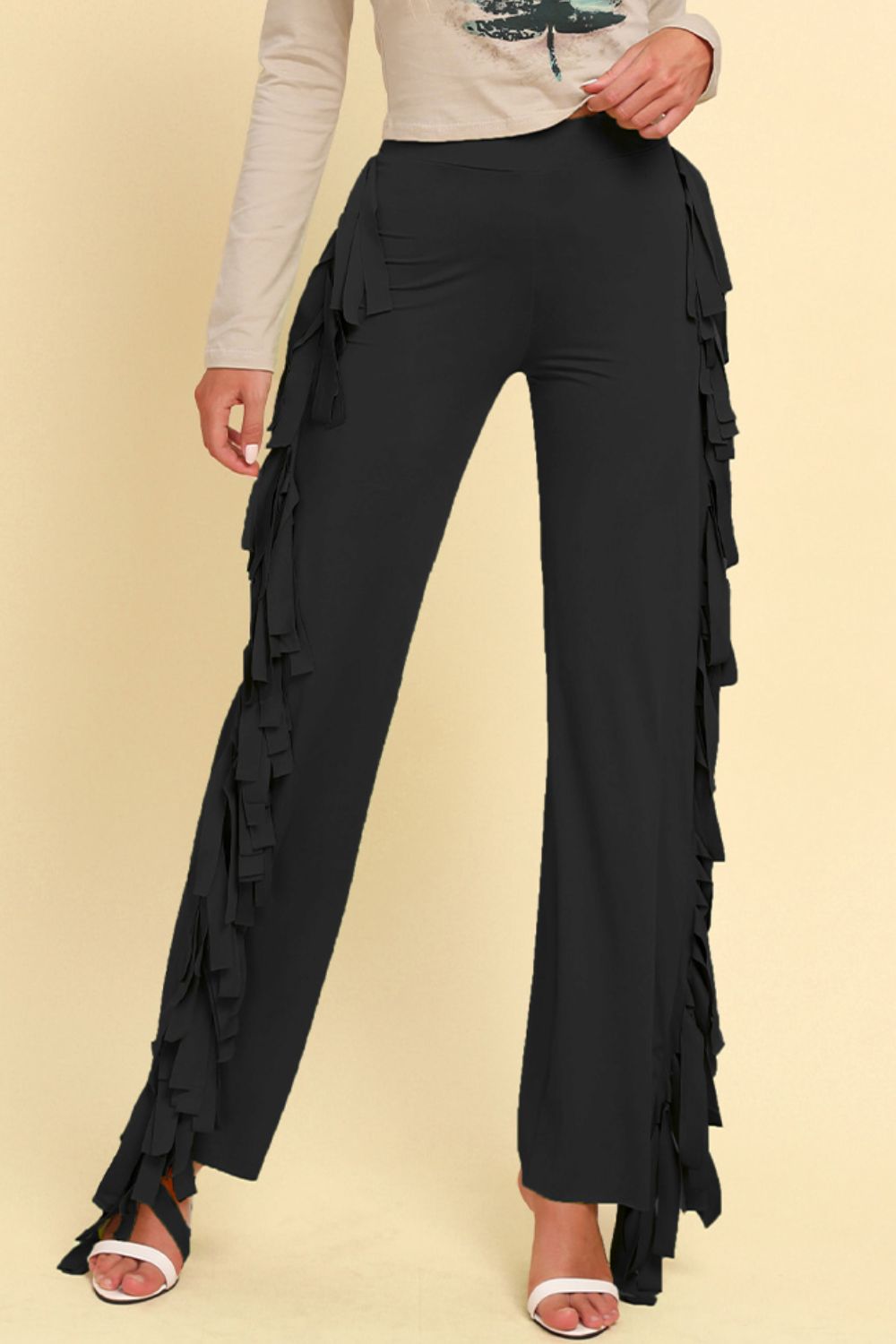 Fringe Trim Wide Leg Pants - Runway Frenzy