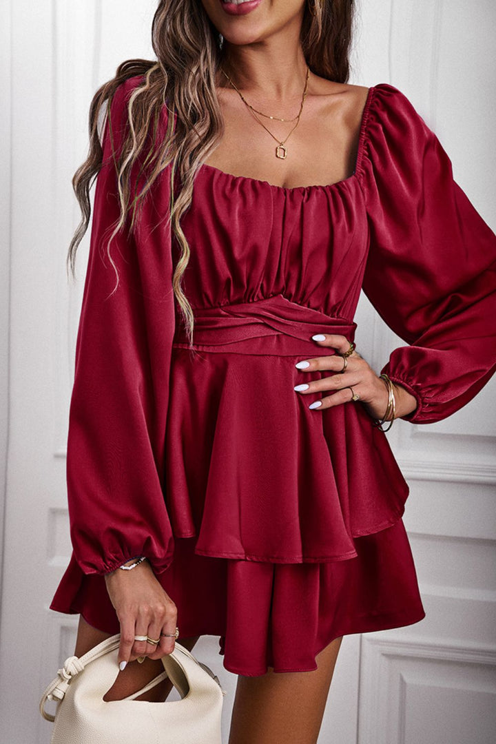 Long Balloon Sleeve Layered Romper - Runway Frenzy 