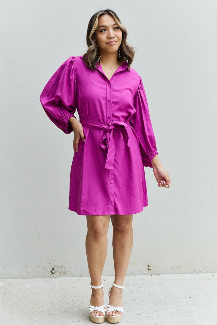 Jade By Jane Hello Darling Full Size Half Sleeve Belted Mini Dress in Magenta - Runway Frenzy 