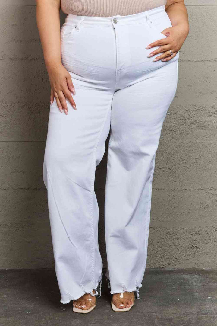 RISEN Raelene Full Size High Waist Wide Leg Jeans in White Trendsi