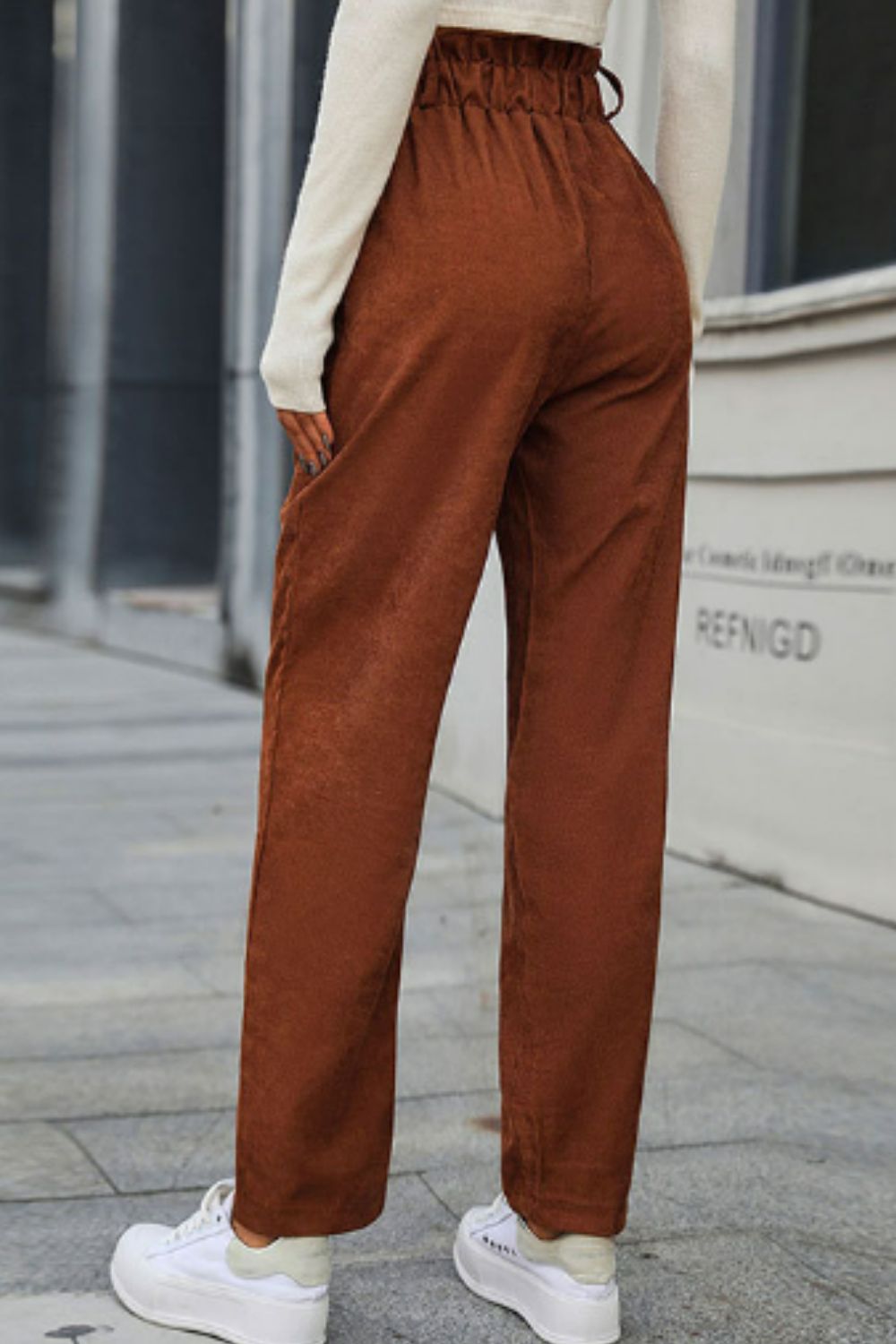 Paperbag Waist Straight Leg Pants with Pockets - Runway Frenzy 