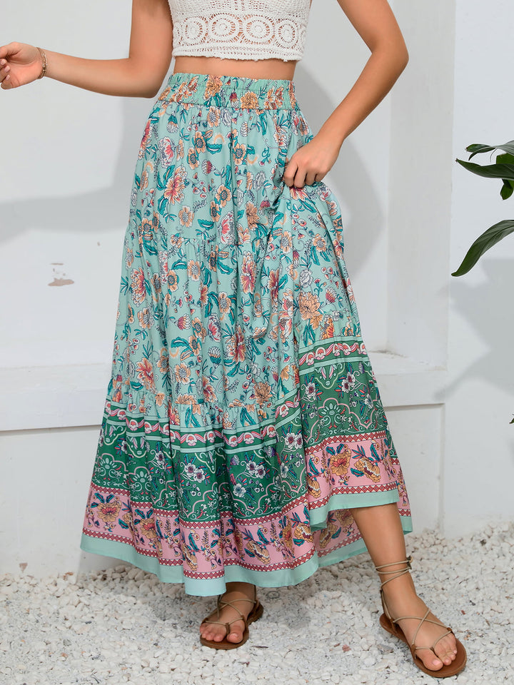 Bohemian Print Smocked Waist Maxi Skirt - Runway Frenzy