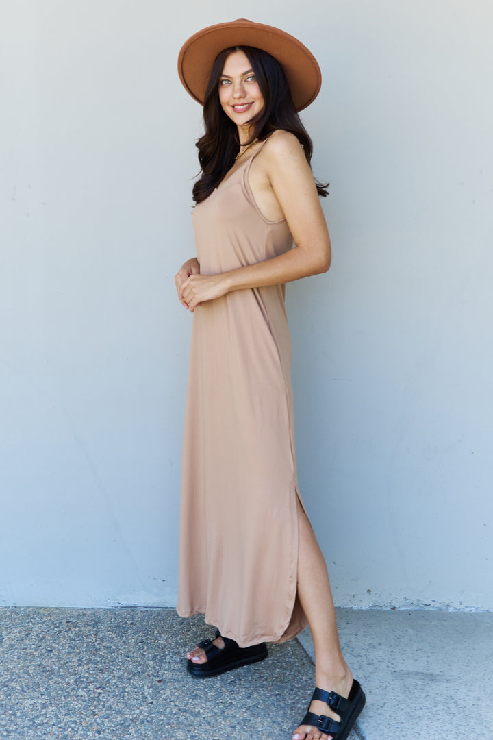 Ninexis Good Energy Full Size Cami Side Slit Maxi Dress in Camel - Runway Frenzy 