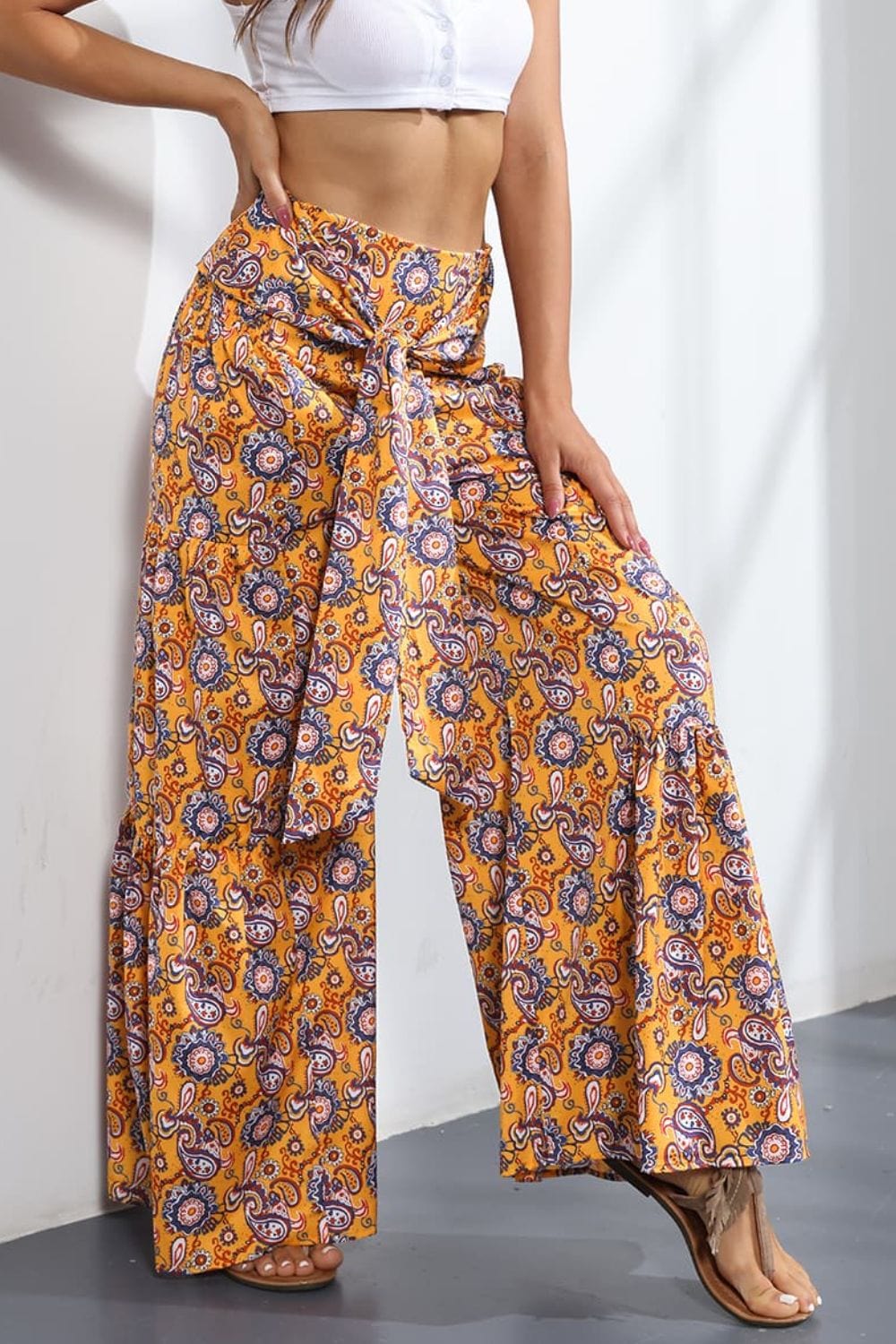 Printed High-Rise Tied Culottes - Runway Frenzy 