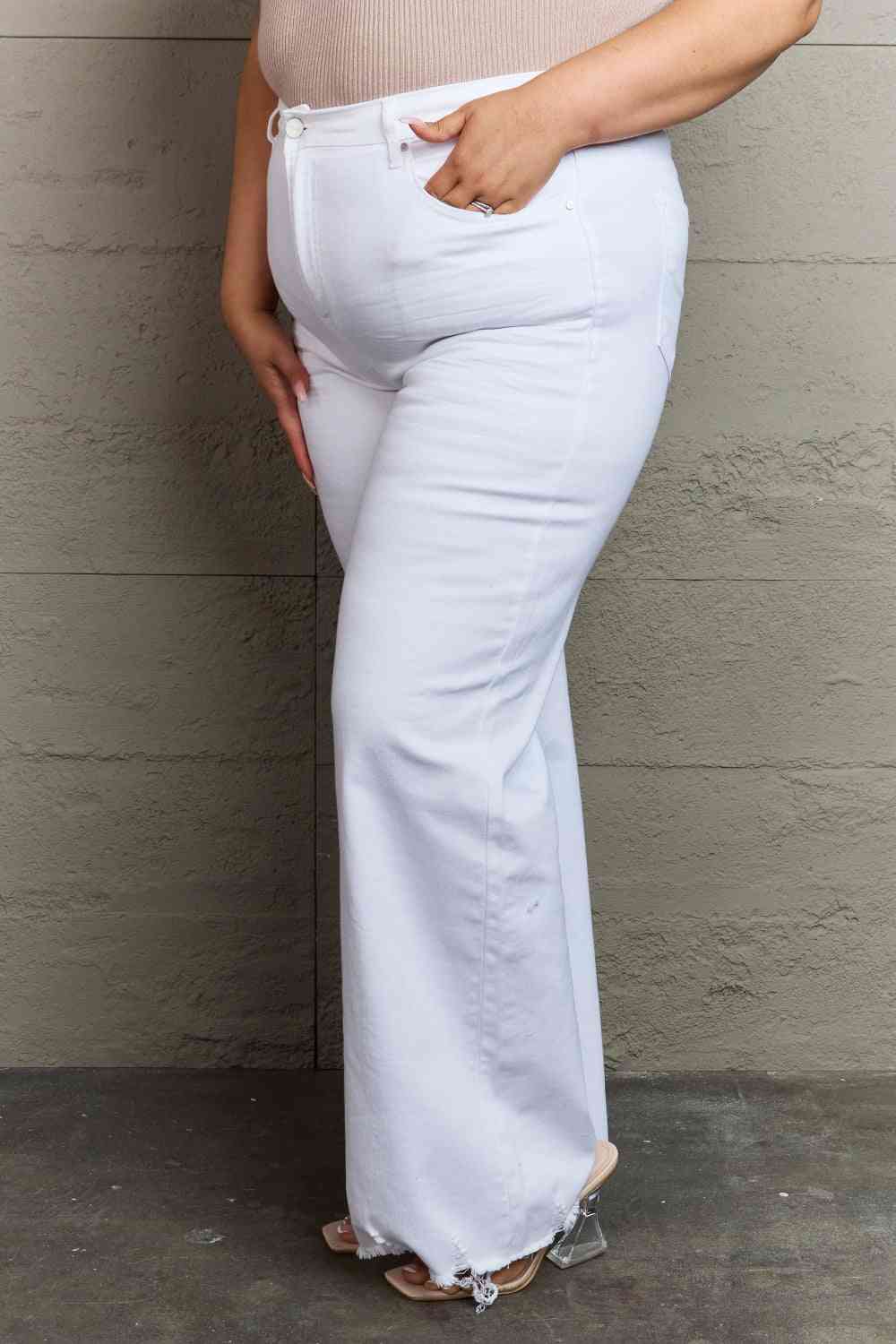 RISEN Raelene Full Size High Waist Wide Leg Jeans in White Trendsi