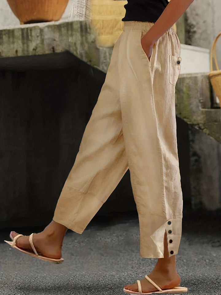 Plus Size Buttoned Slit Pants with Pockets - Runway Frenzy 