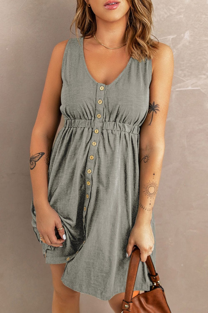 Sleeveless Button Down Mini Magic Dress - Runway Frenzy 