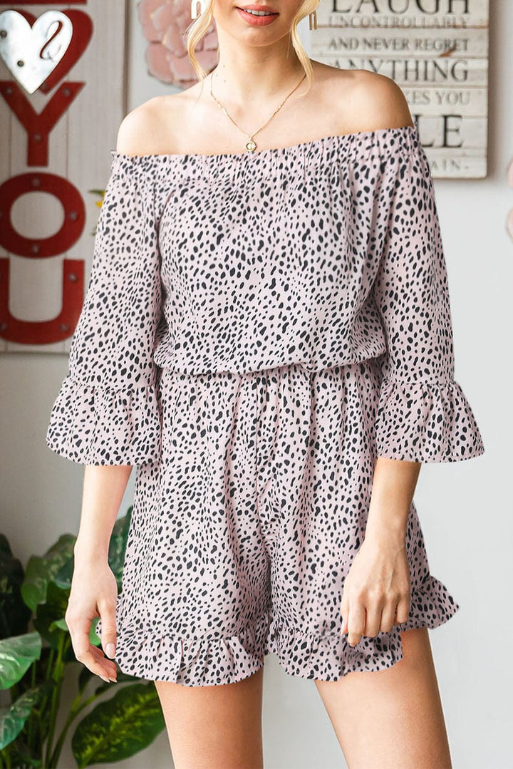 Printed Off-Shoulder Ruffled Romper - Runway Frenzy 