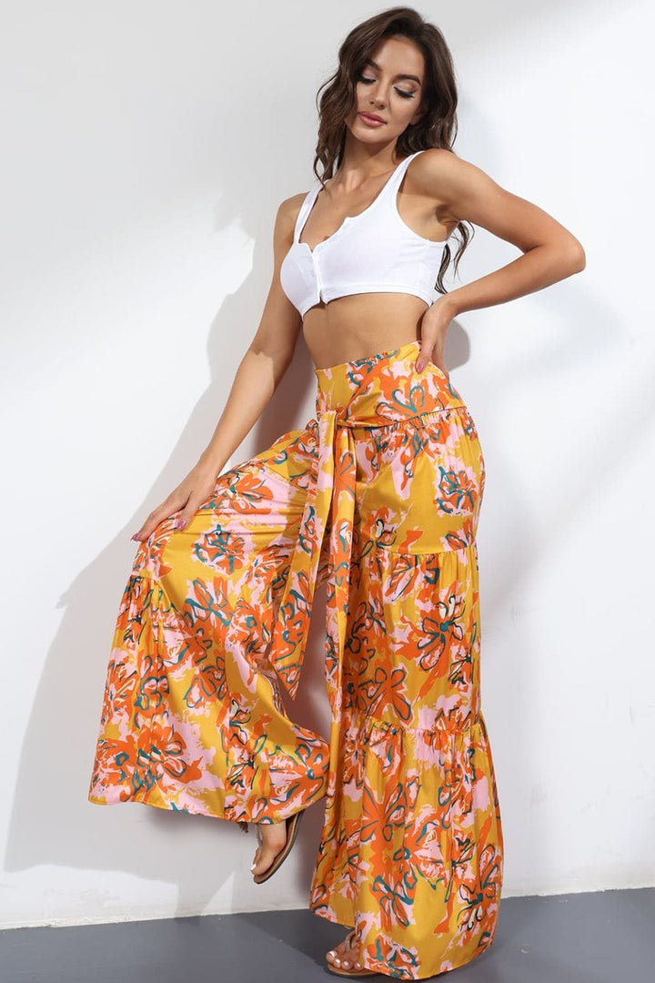 Printed High-Rise Tied Culottes - Runway Frenzy 