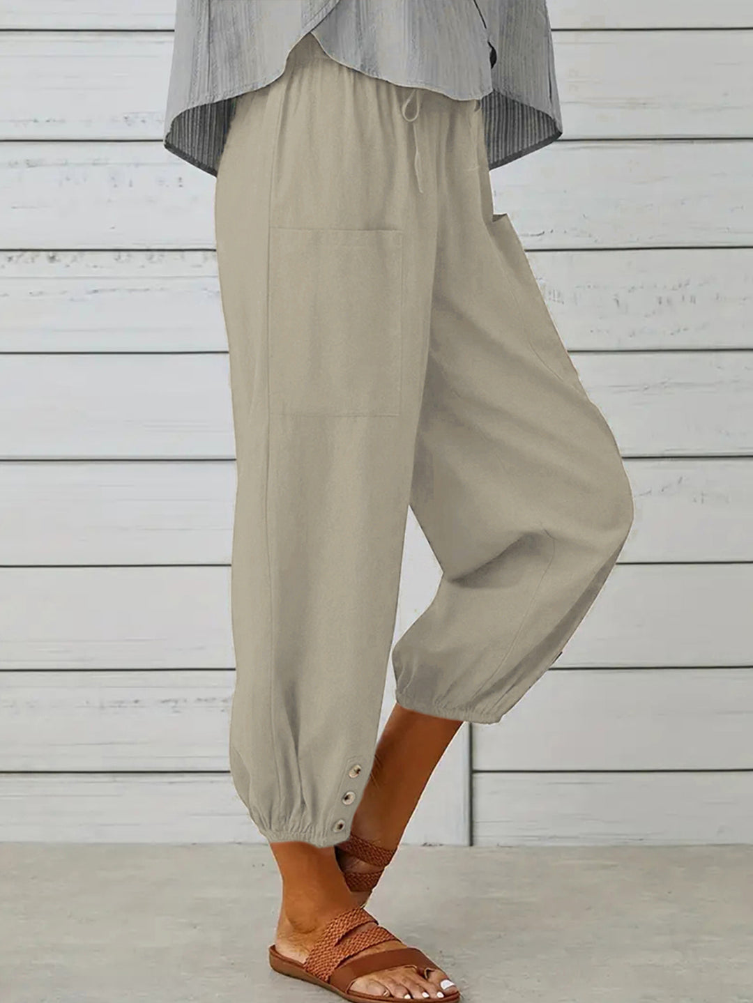 Decorative Button Cropped Pants - Runway Frenzy