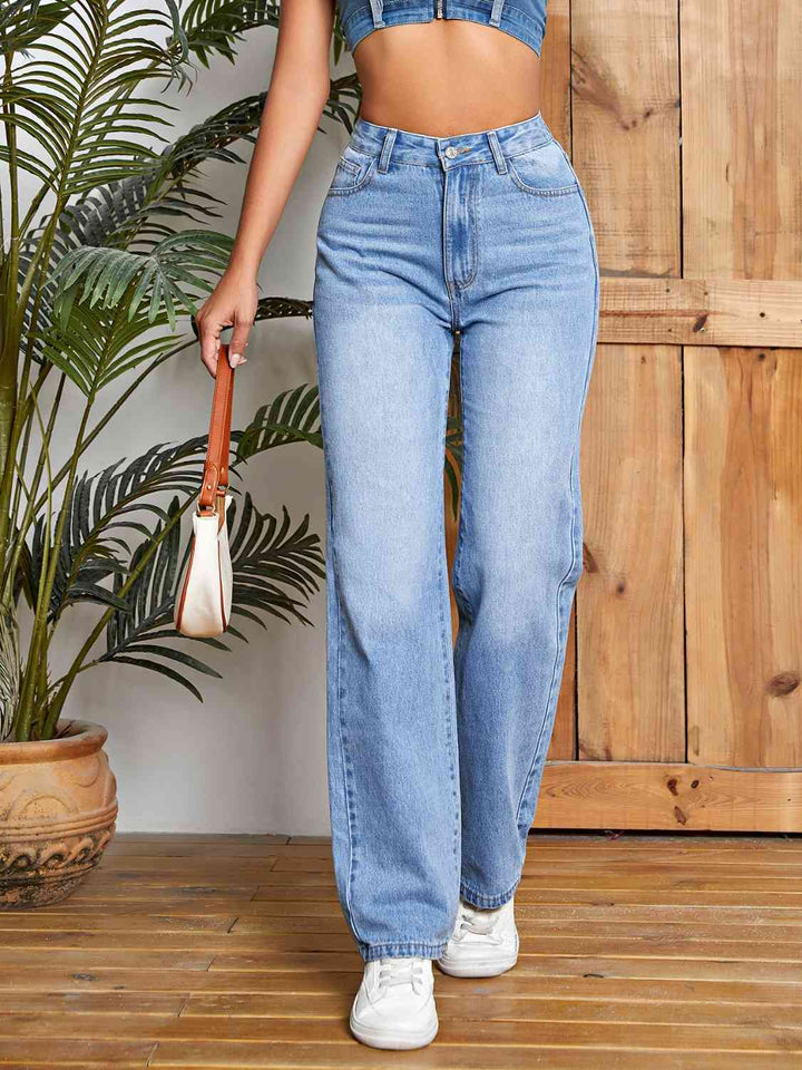 High Waist Straight Leg Jeans Trendsi