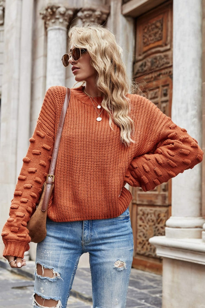 Weekend Style Rib-Knit Dropped Shoulder Sweater - Runway Frenzy 