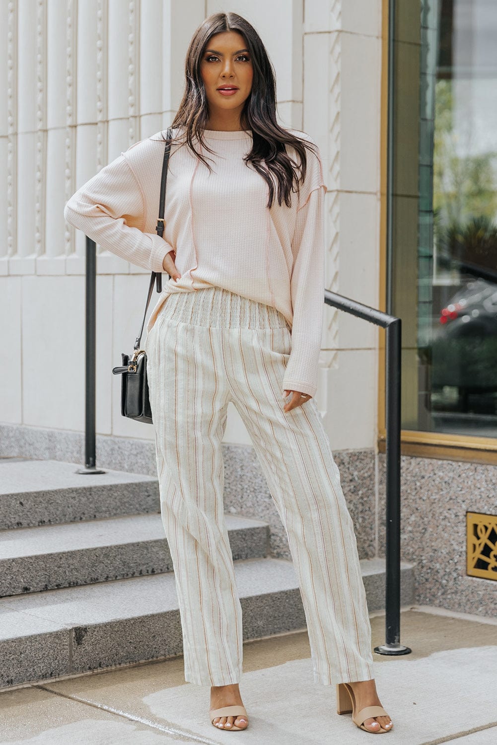 Striped Smocked Waist Wide Leg Pants - Runway Frenzy 