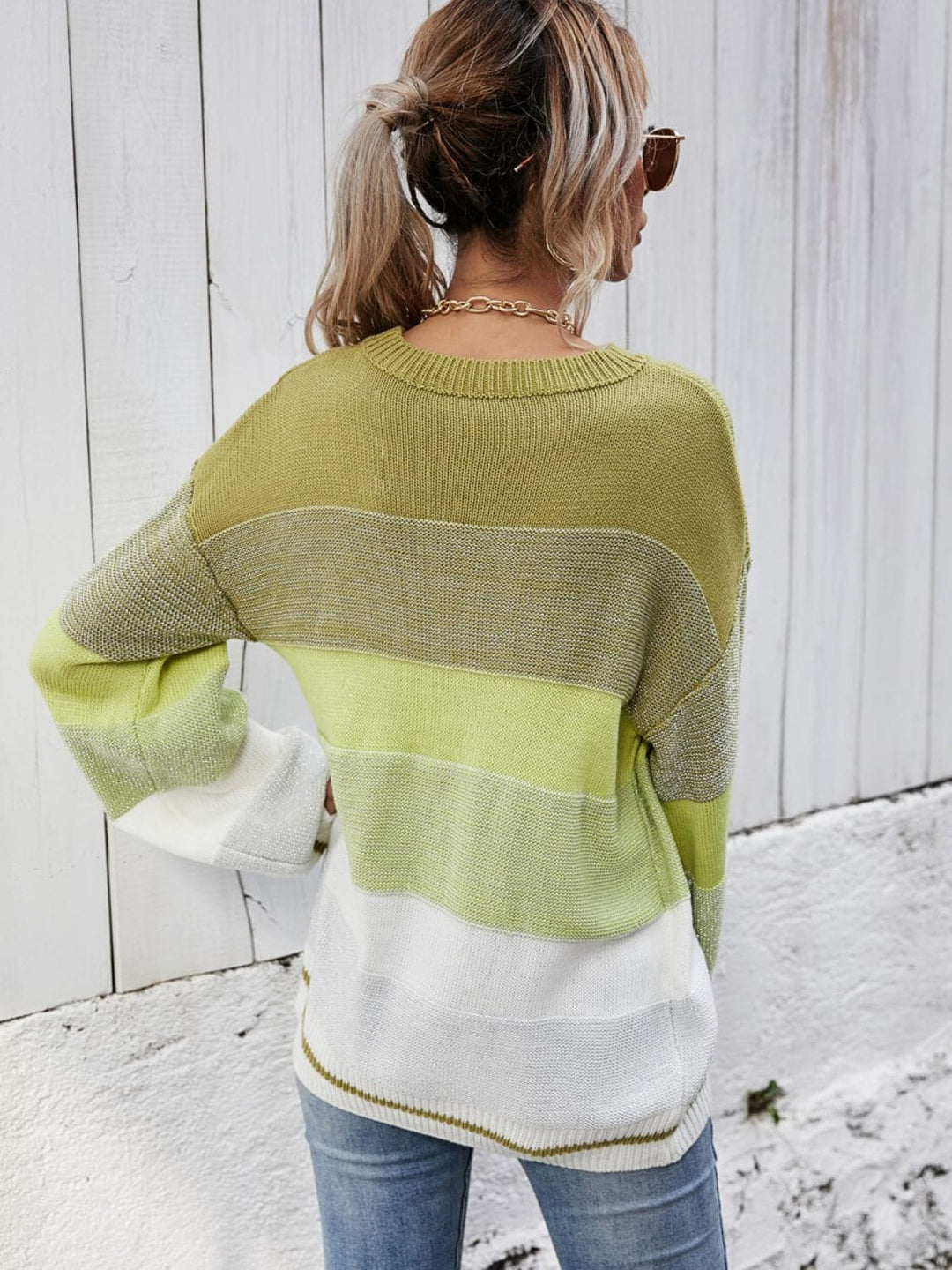 Striped Ribbed Trim Sweater - Runway Frenzy 