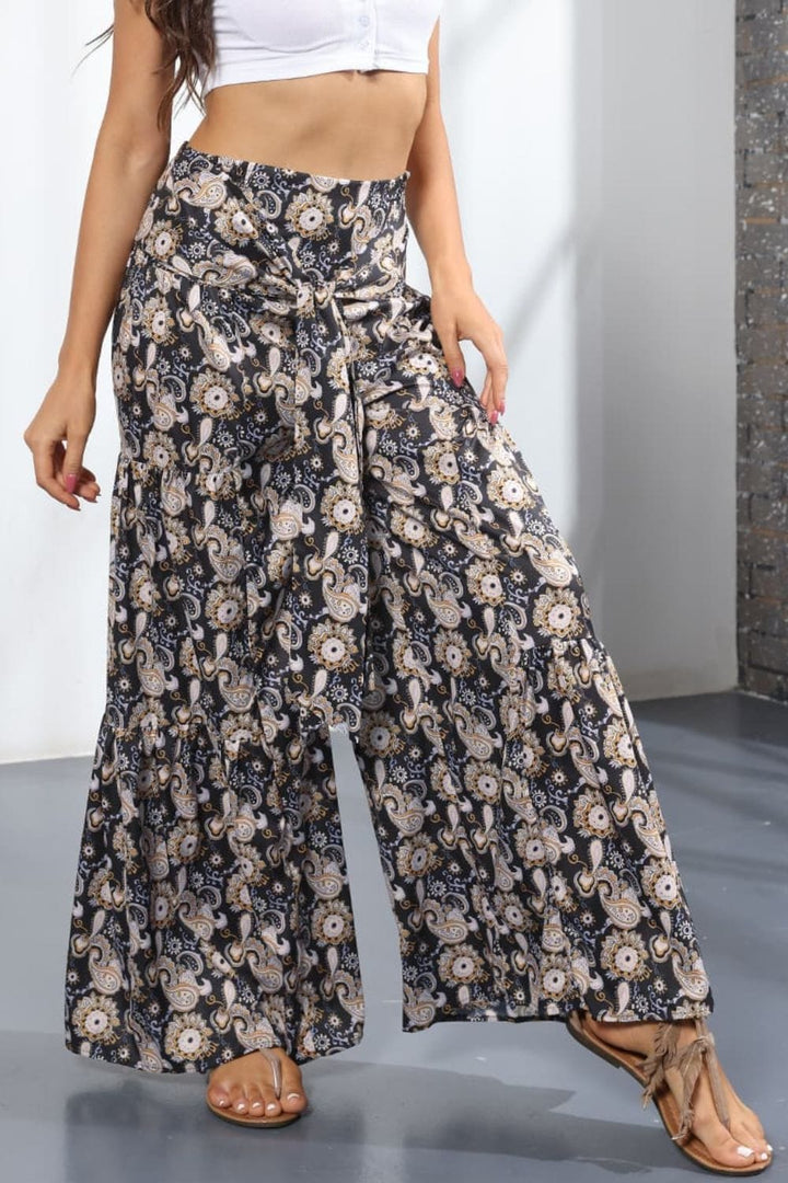 Printed High-Rise Tied Culottes - Runway Frenzy 