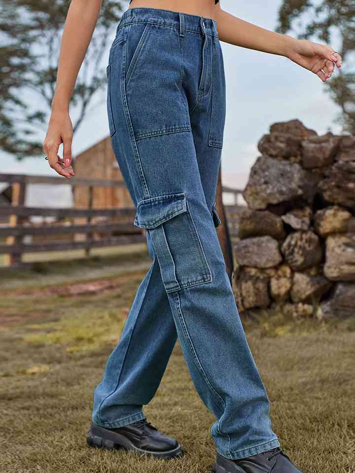 Pocketed Long Jeans Trendsi