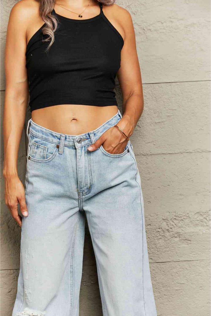 Distressed Wide Leg Jeans Trendsi