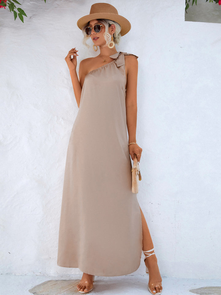 One-Shoulder Slit Maxi Dress - Runway Frenzy 