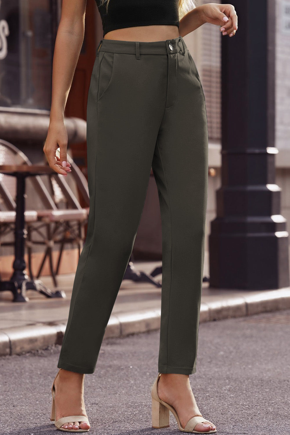 Ankle-Length Straight Leg Pants with Pockets - Runway Frenzy