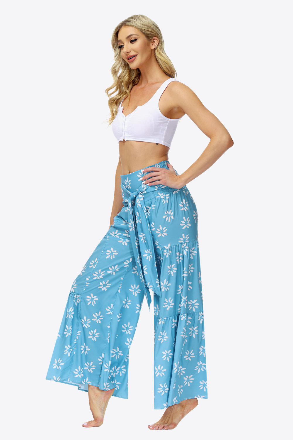 Floral Tie-Waist Tiered Culottes - Runway Frenzy