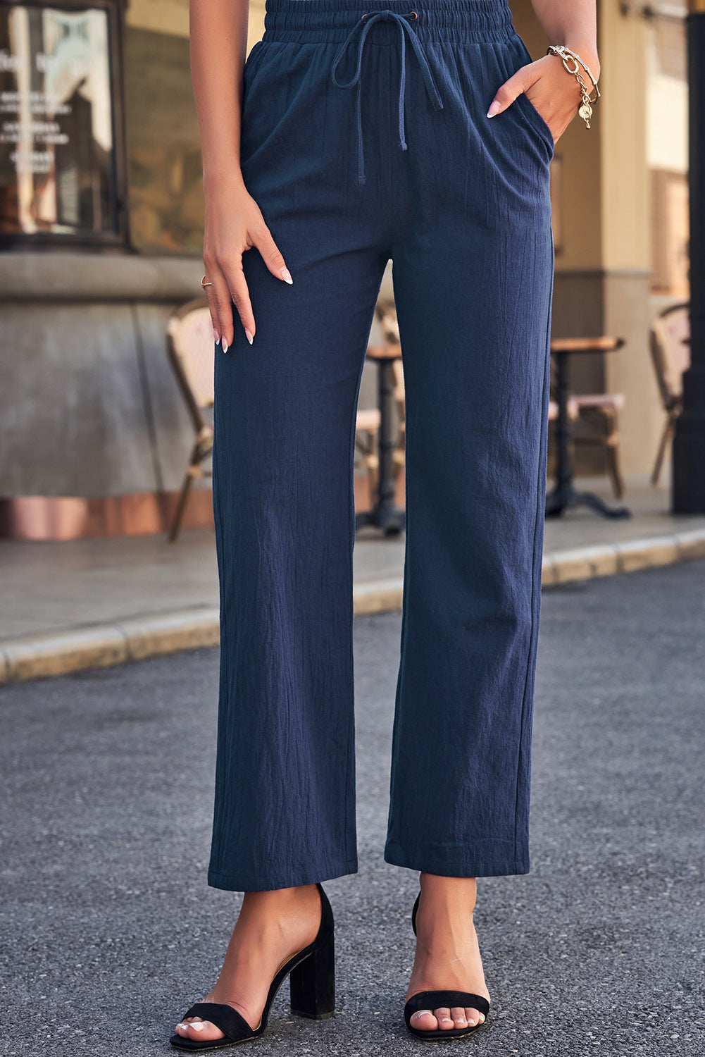 Drawstring Elastic Waist Pants with Pockets - Runway Frenzy