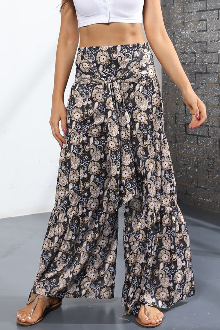 Printed High-Rise Tied Culottes - Runway Frenzy 