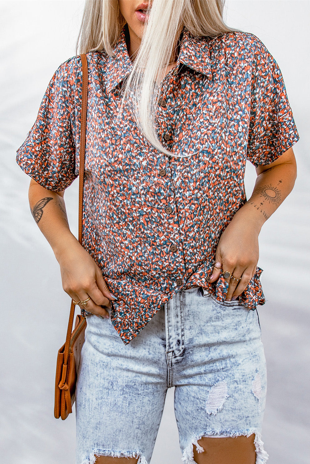 Ditsy Floral Button-Up Short Sleeve Shirt - Runway Frenzy